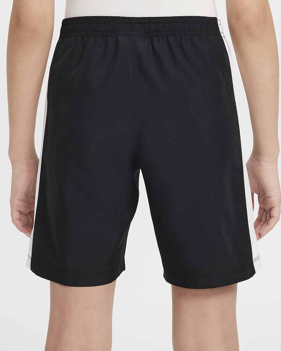 Black nike soccer shorts with white stripe hotsell